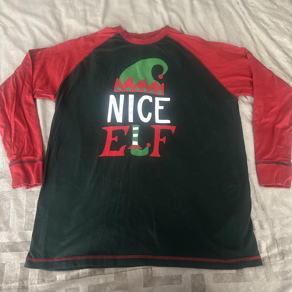 Lazy One Sleep Shirt Mens Large Green Nice Elf Christmas Graphic Tee Long Sleeve